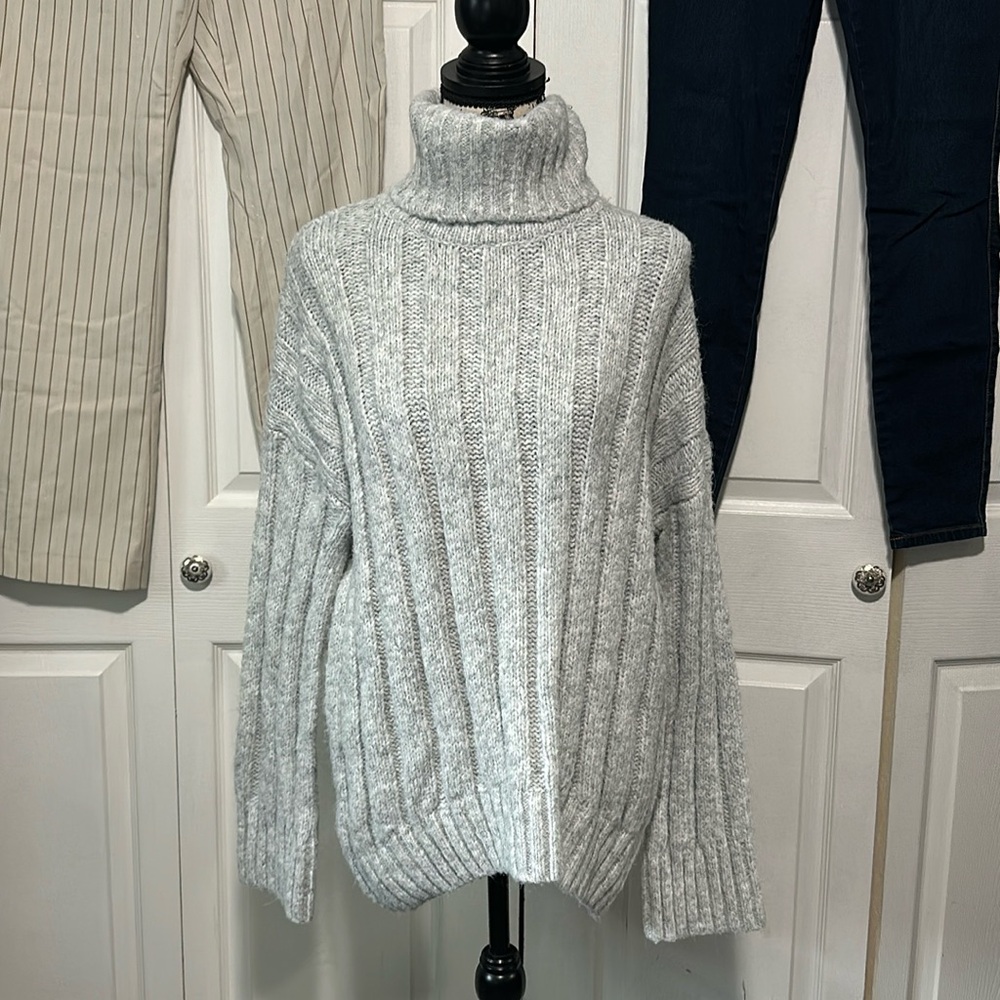 Topshop Long Grey Turtleneck Sweater